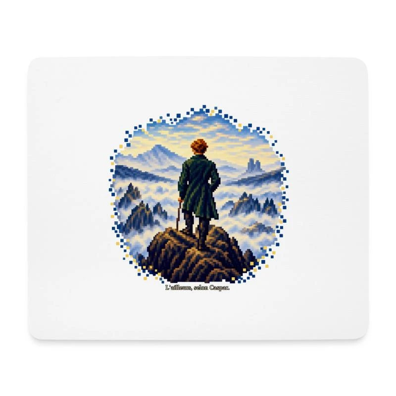 Le Voyageur en pixel art - Caspar Friedrich sur Tapis de souris (format paysage) · blanc