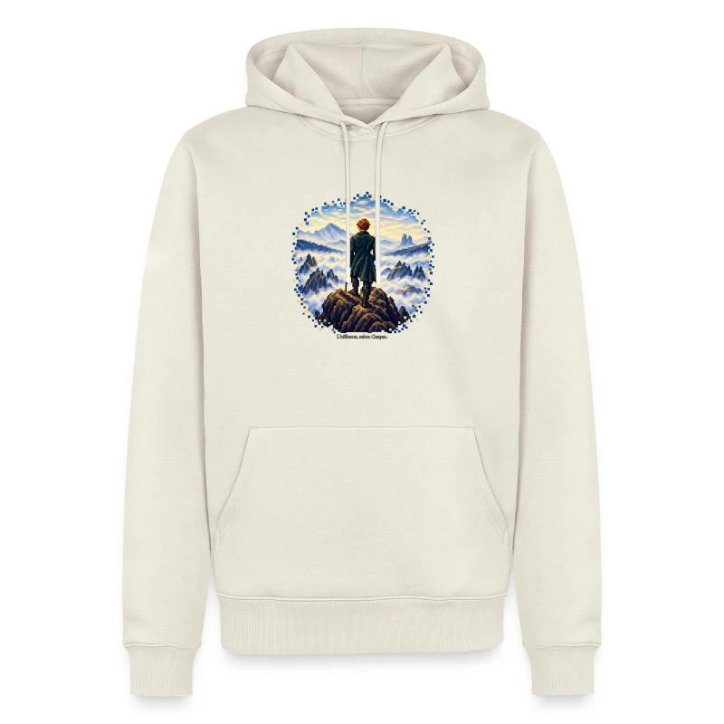 Le Voyageur en pixel art - Caspar Friedrich sur Sweat à capuche Premium bio Homme · blanc cassé