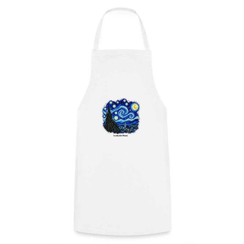 La Nuit étoilée en pixel art sur Tablier de cuisine · blanc