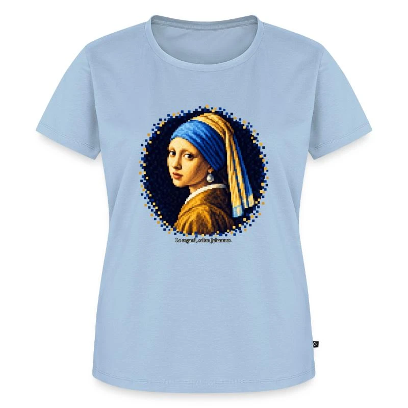 La Jeune Fille à la perle en pixel art - Vermeer sur T-shirt Premium bio Femme · bleu clair