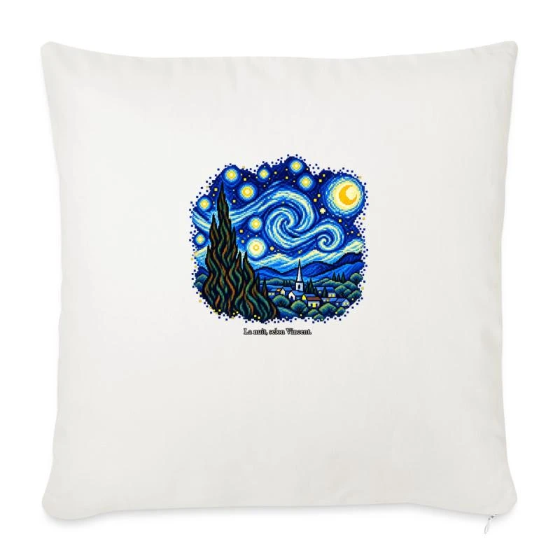 La Nuit étoilée en pixel art sur Housse de coussin décorative 45 x 45 cm · blanc nature
