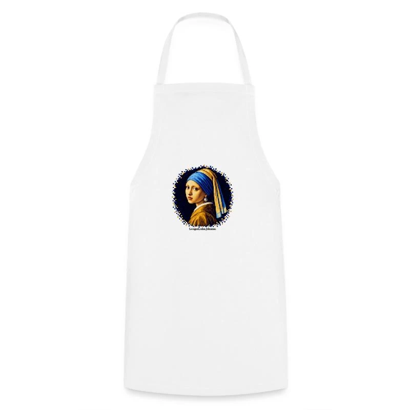 La Jeune Fille à la perle en pixel art - Vermeer sur Tablier de cuisine · blanc