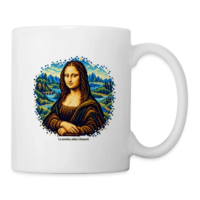 La Joconde en pixel art sur Mug en céramique · blanc