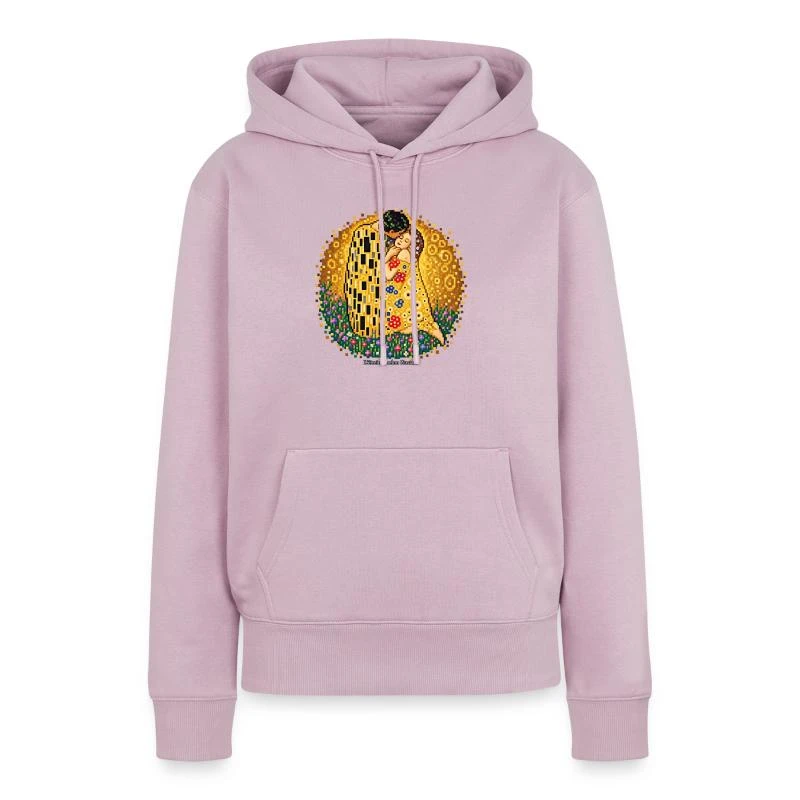 Le Baiser en pixel art - Gustav Klimt sur Sweat à capuche Premium bio Femme · rose poudré