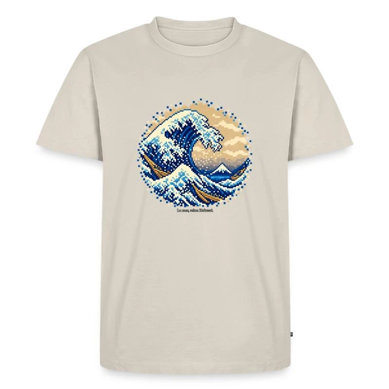 La Grande Vague en pixel art sur T-shirt Premium bio Homme · beige