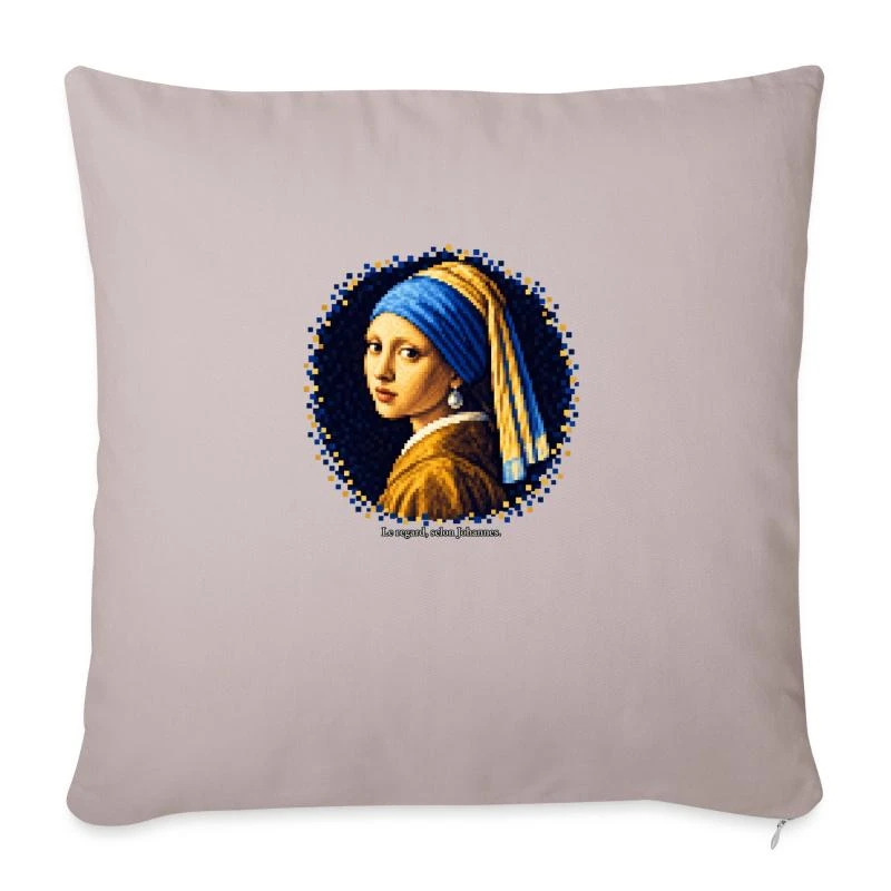 La Jeune Fille à la perle en pixel art - Vermeer sur Housse de coussin décorative 45 x 45 cm · taupe clair