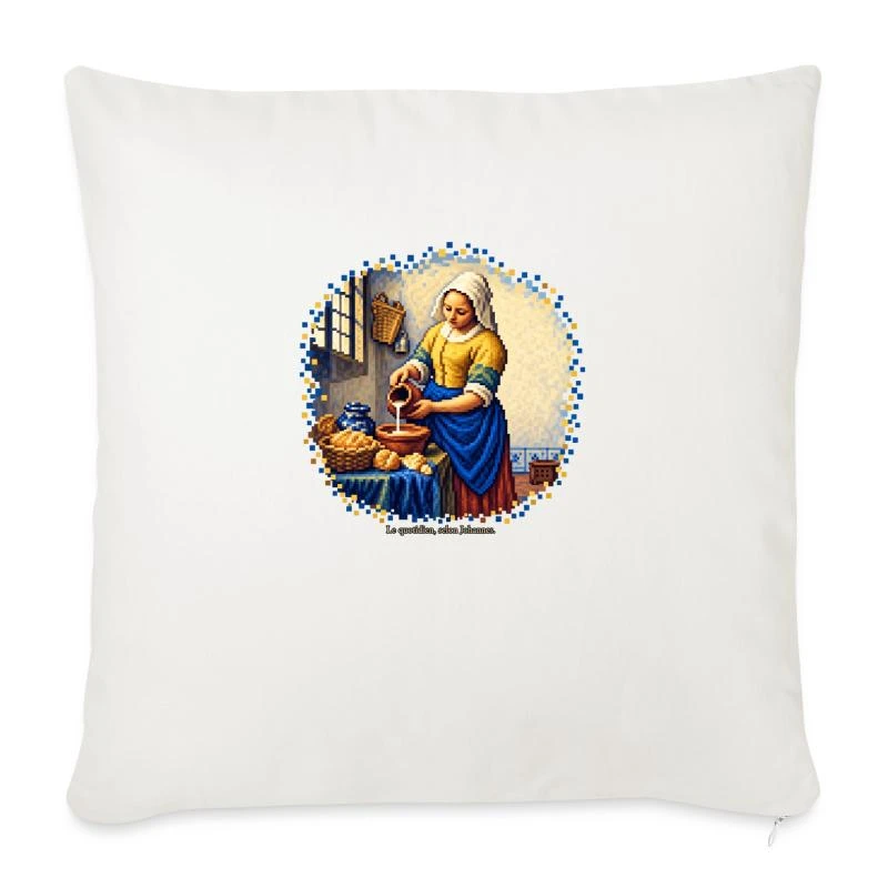 La Laitière en pixel art - Vermeer sur Housse de coussin décorative 45 x 45 cm · blanc nature