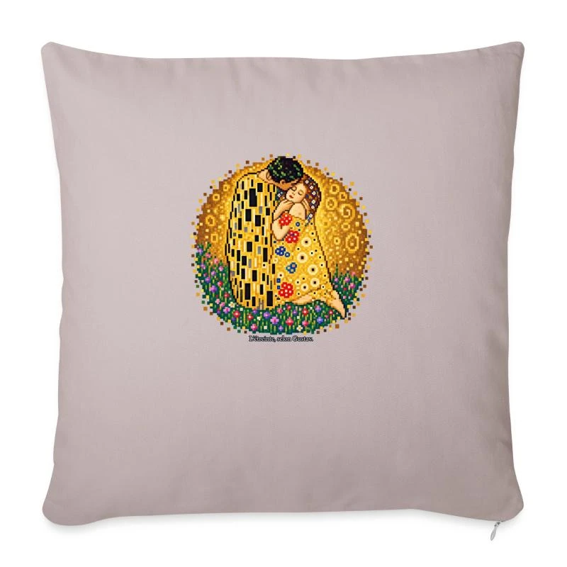 Le Baiser en pixel art - Gustav Klimt sur Housse de coussin décorative 45 x 45 cm · taupe clair