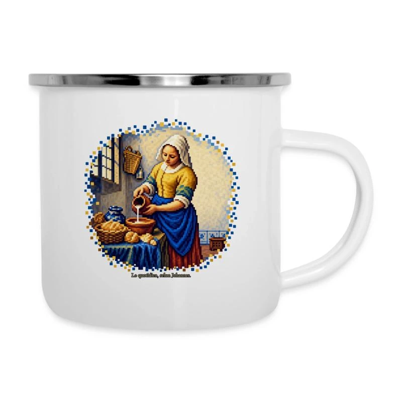 La Laitière en pixel art - Vermeer sur Tasse émaillée · blanc