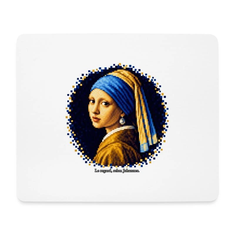 La Jeune Fille à la perle en pixel art - Vermeer sur Tapis de souris (format paysage) · blanc