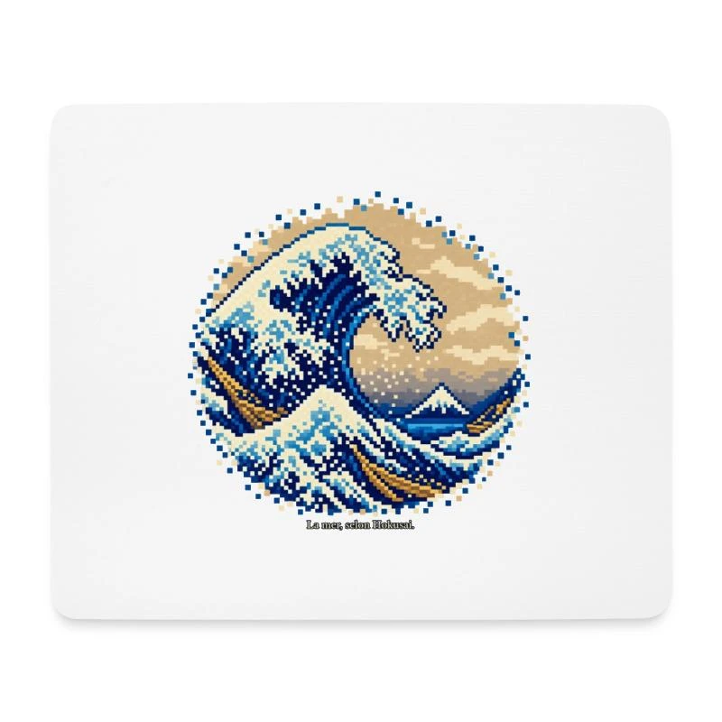 La Grande Vague en pixel art sur Tapis de souris (format paysage) · blanc