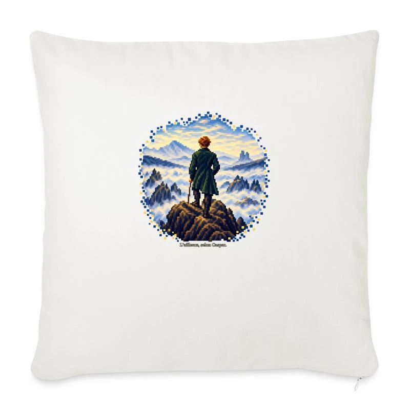 Le Voyageur en pixel art - Caspar Friedrich sur Housse de coussin décorative 45 x 45 cm · blanc nature