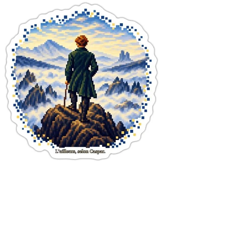 Le Voyageur en pixel art - Caspar Friedrich sur Sticker — taille M · blanc mat