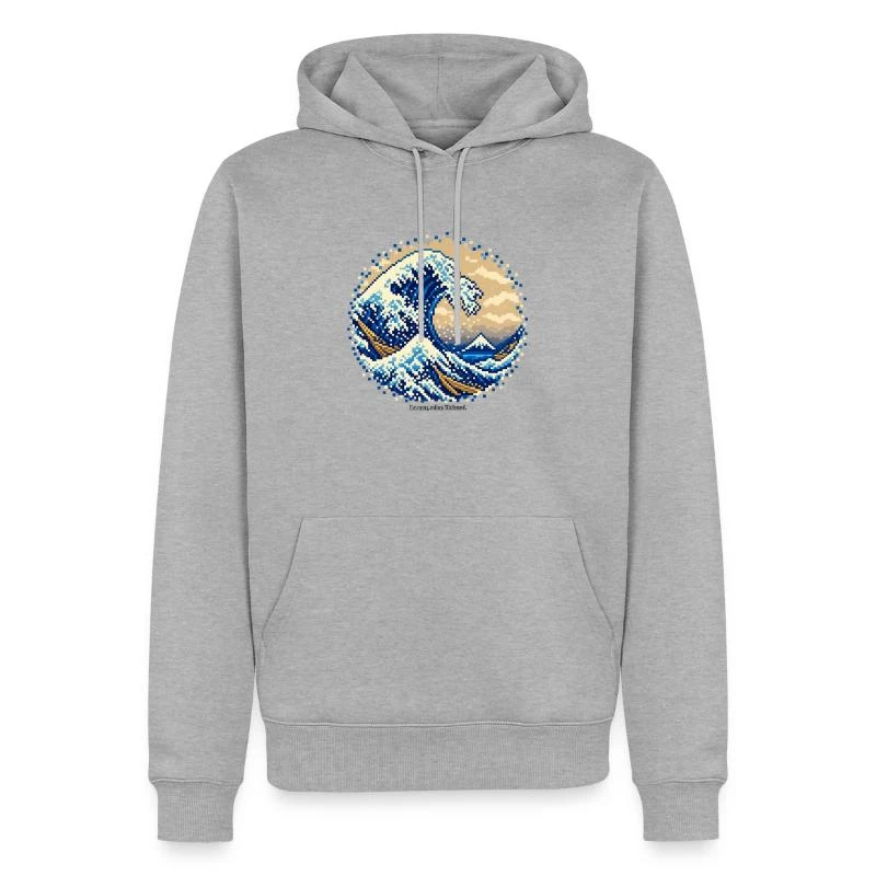 La Grande Vague en pixel art sur Sweat à capuche Premium bio Homme · gris chiné