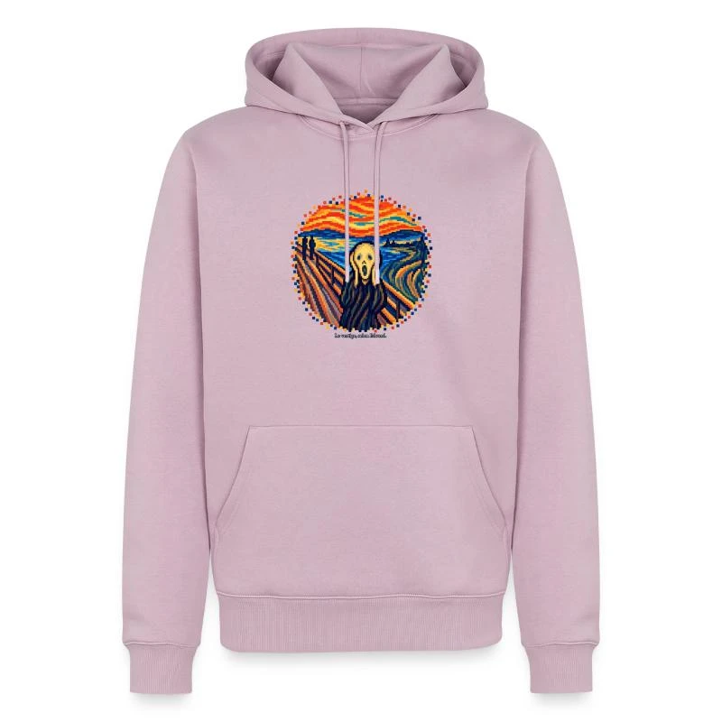 Le Cri en pixel art - Edvard Munch sur Sweat à capuche Premium bio Homme · rose poudré