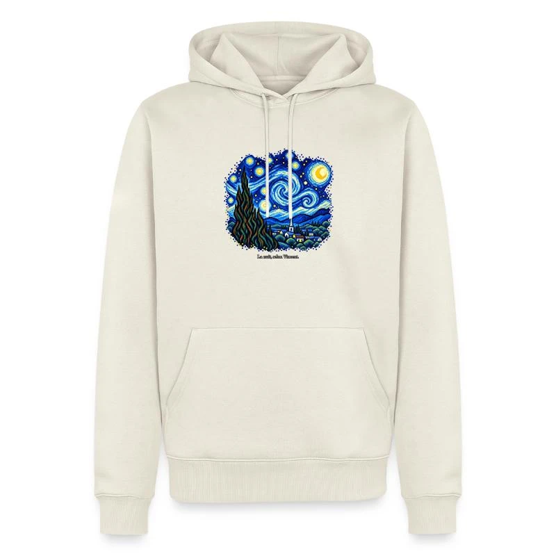 La Nuit étoilée en pixel art sur Sweat à capuche Premium bio Homme · blanc cassé