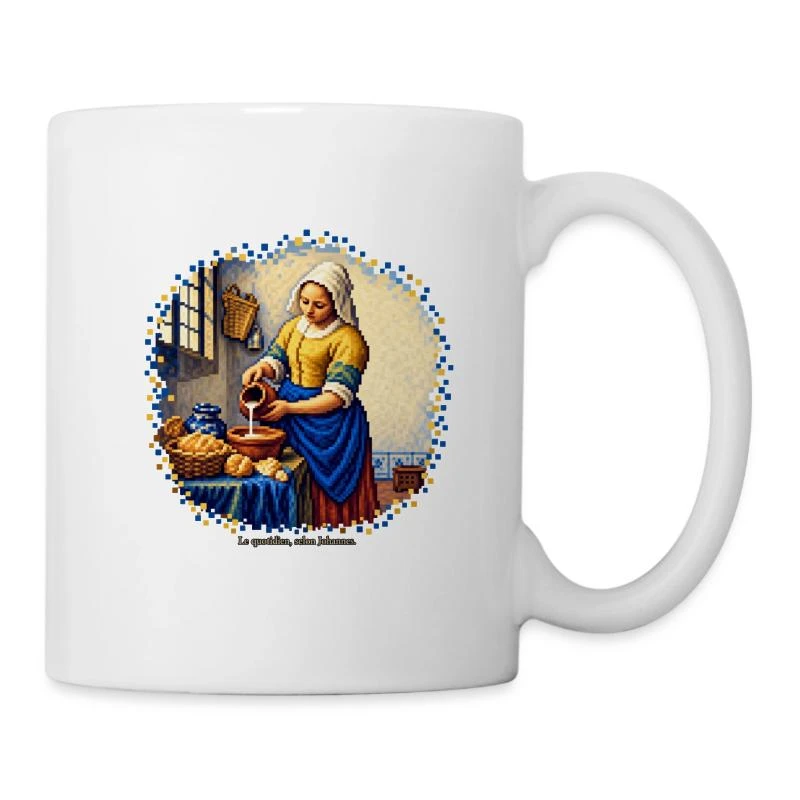 La Laitière en pixel art - Vermeer sur Mug en céramique · blanc