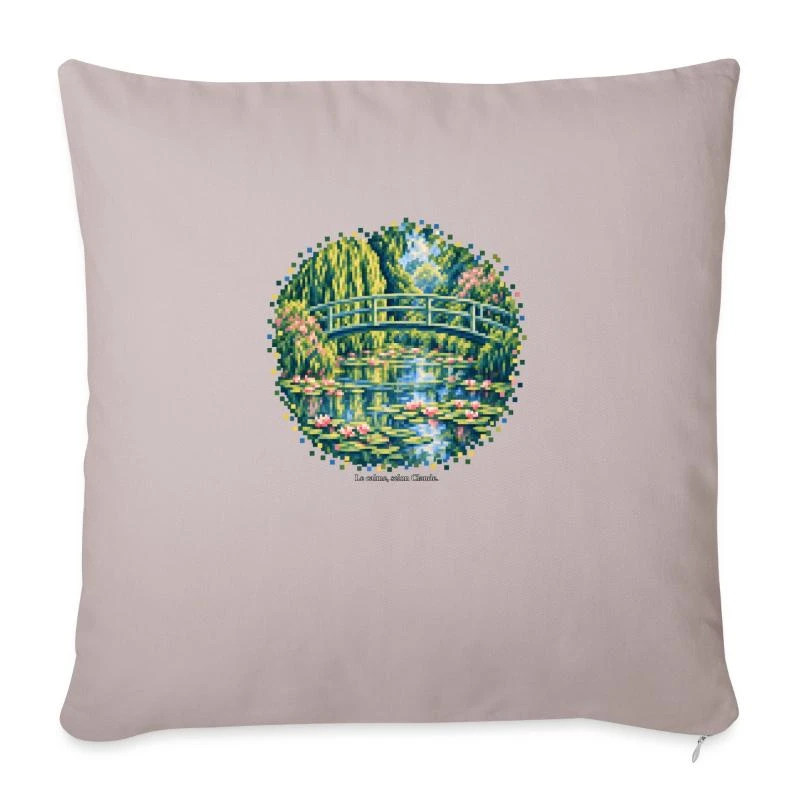 Le Bassin aux nymphéas en pixel art - Monet sur Housse de coussin décorative 45 x 45 cm · taupe clair