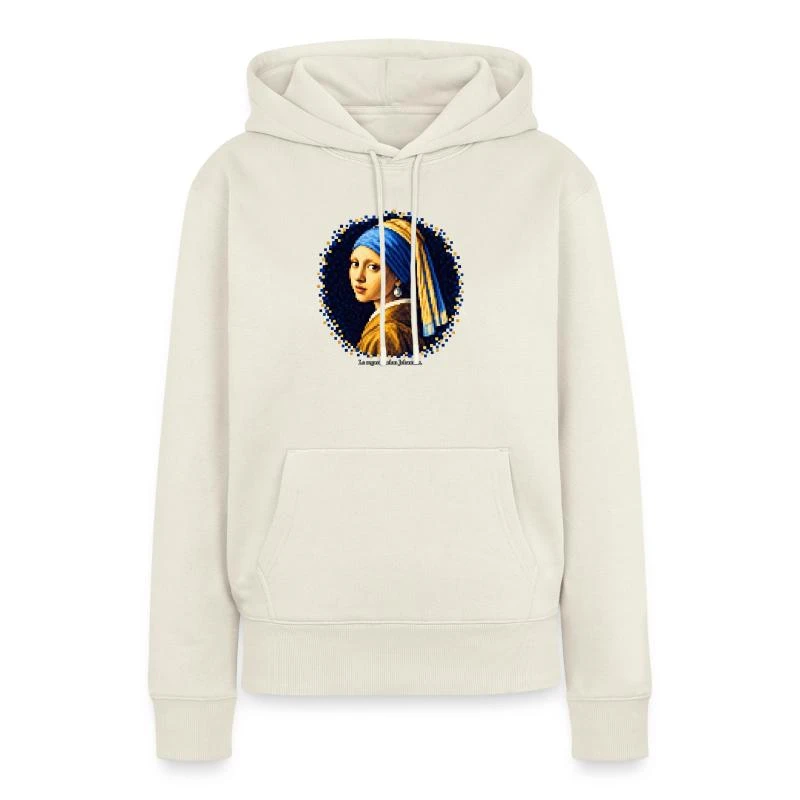 La Jeune Fille à la perle en pixel art - Vermeer sur Sweat à capuche Premium bio Femme · blanc cassé