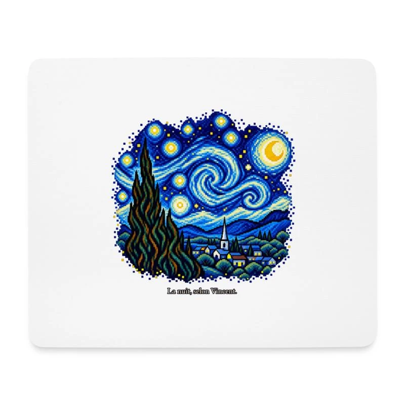 La Nuit étoilée en pixel art sur Tapis de souris (format paysage) · blanc
