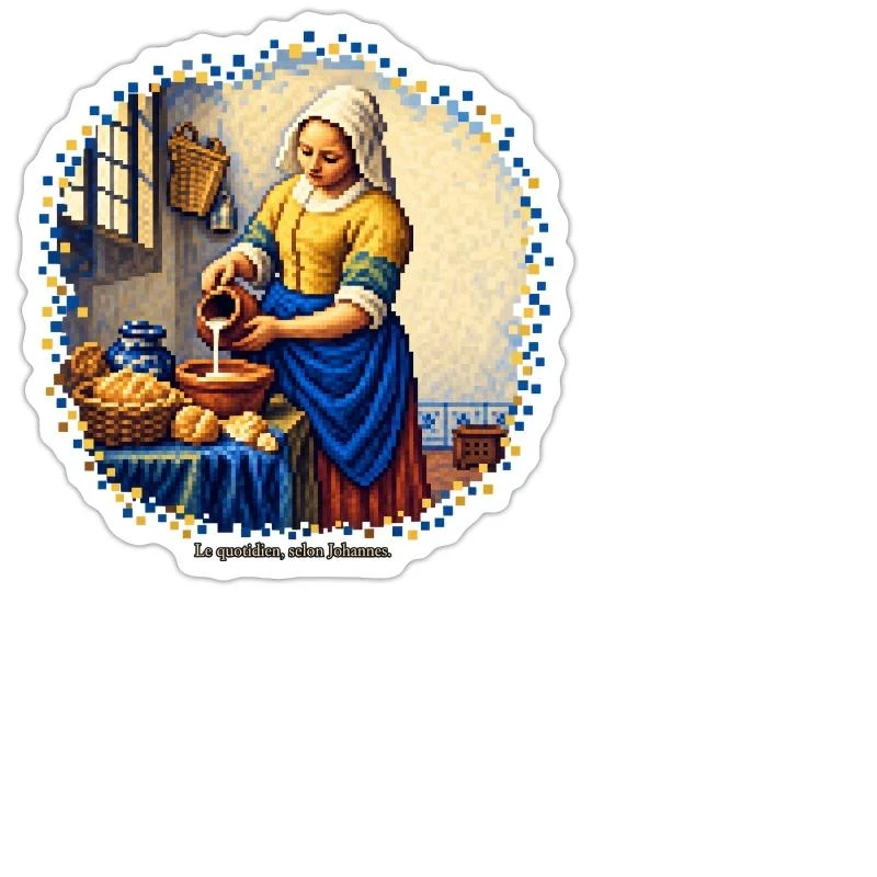 La Laitière en pixel art - Vermeer sur Sticker — taille M · blanc mat