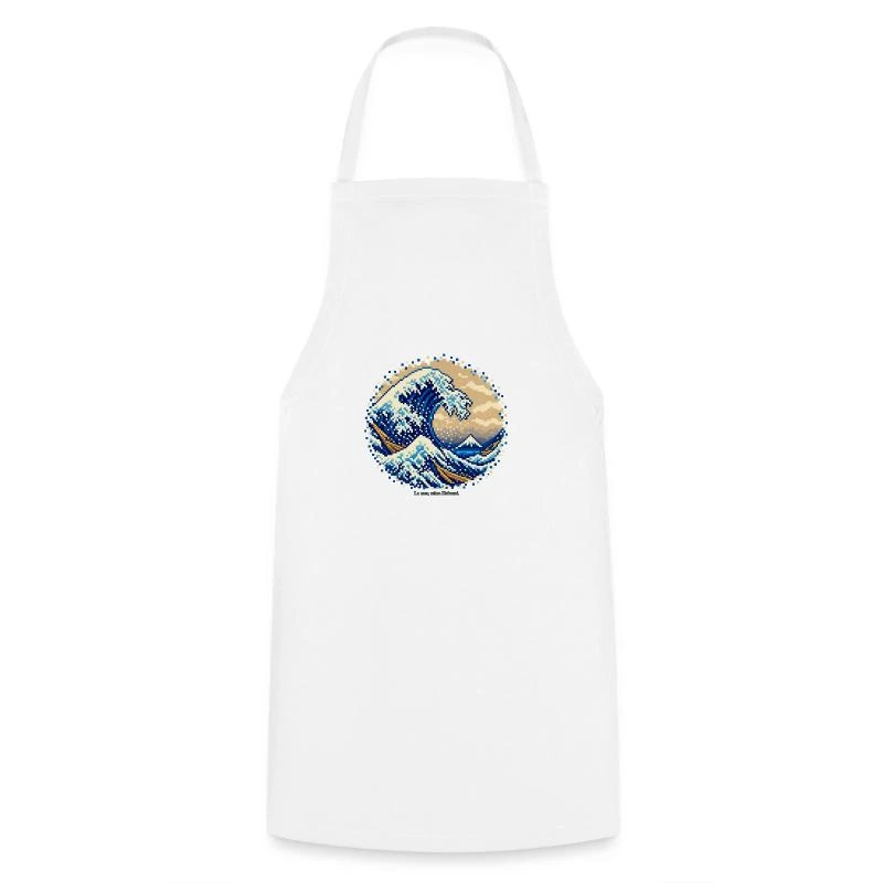 La Grande Vague en pixel art sur Tablier de cuisine · blanc