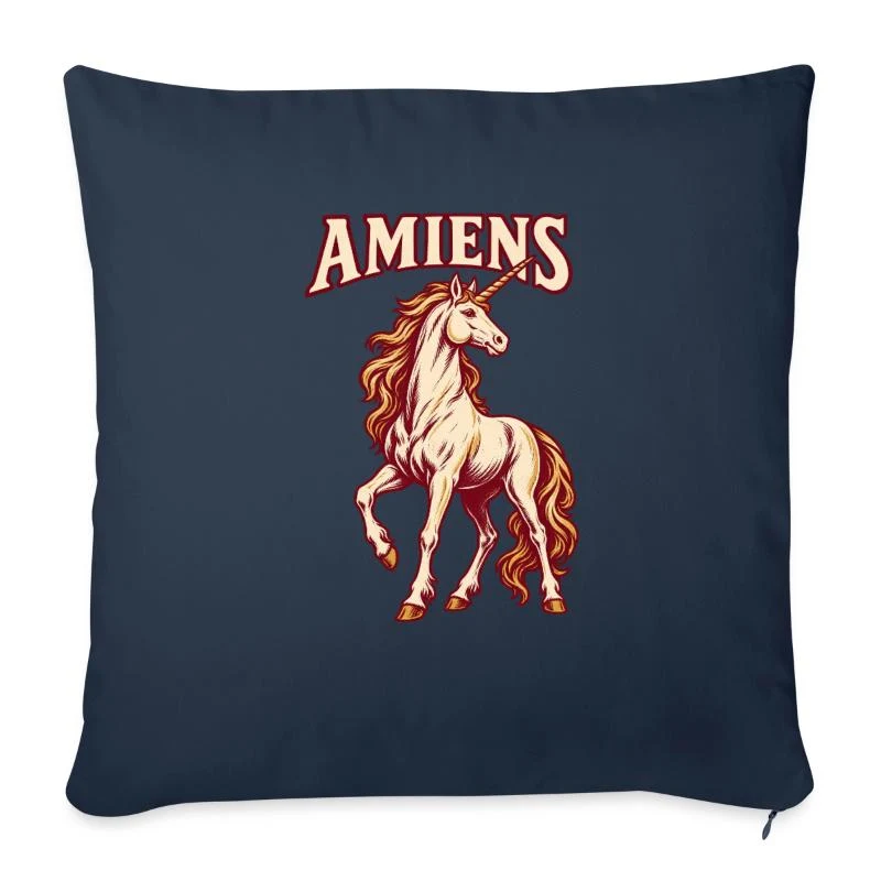 Amiens, licorne picarde — Housse de coussin décorative 45 x 45 cm, bleu marine