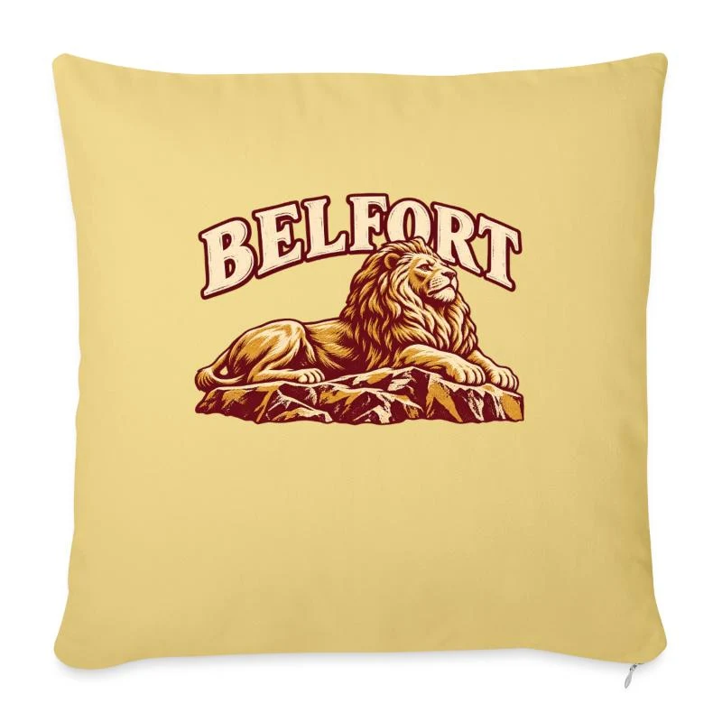 Belfort, lion de caractère — Housse de coussin décorative 45 x 45 cm, jaune délavé