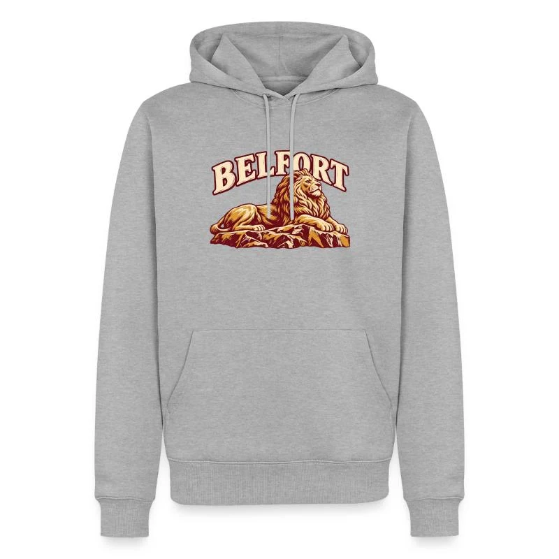 Belfort, lion de caractère — Sweat à capuche Premium bio Homme, gris chiné