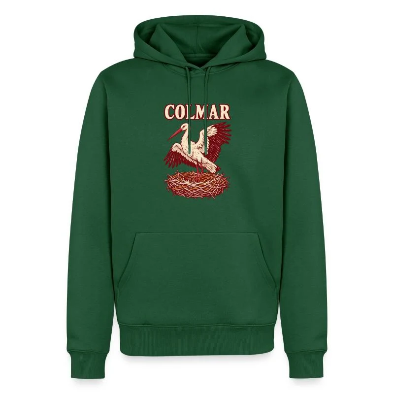 Colmar, cigogne au nid — Sweat à capuche Premium bio Homme, vert bouteille