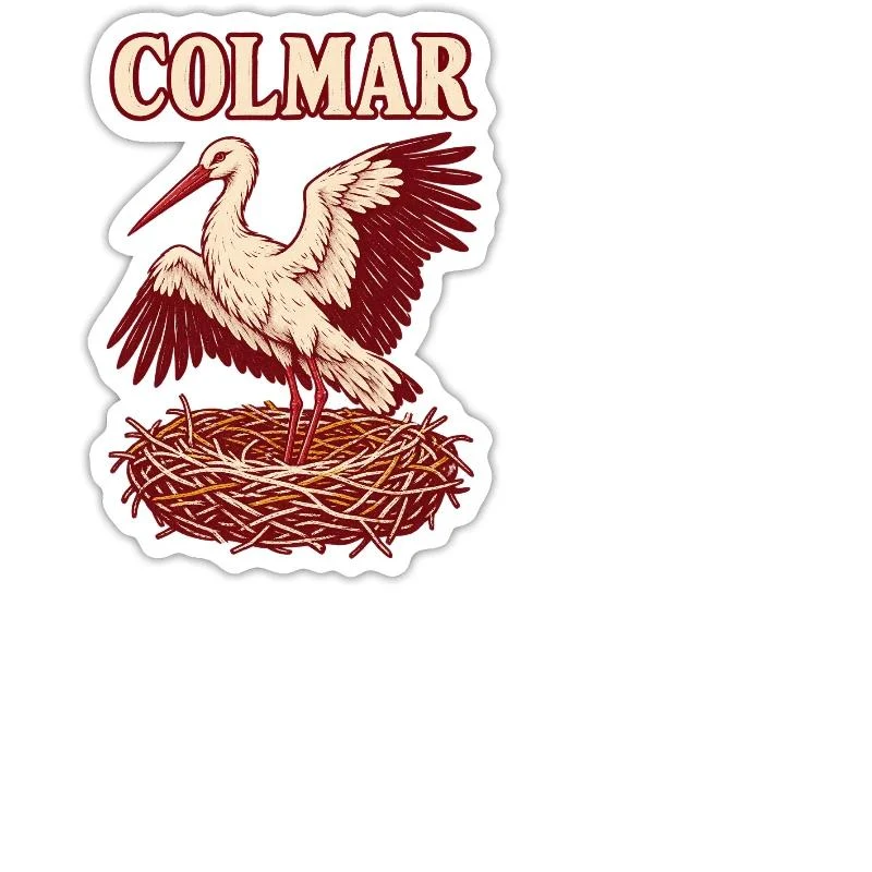 Colmar, cigogne au nid — Sticker taille M (15 x 15 cm), blanc mat