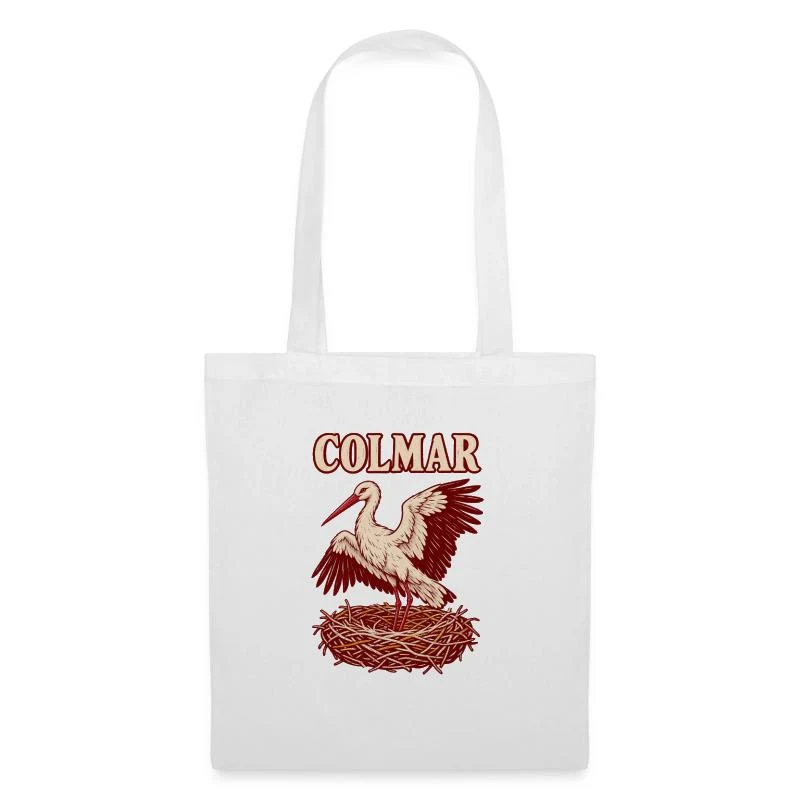 Colmar, cigogne au nid — Sac en tissu, blanc