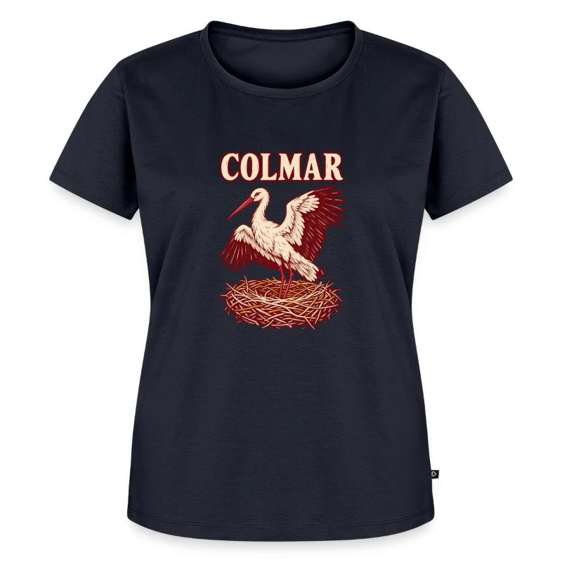 Colmar, cigogne au nid — T-shirt Premium bio Femme, bleu marine