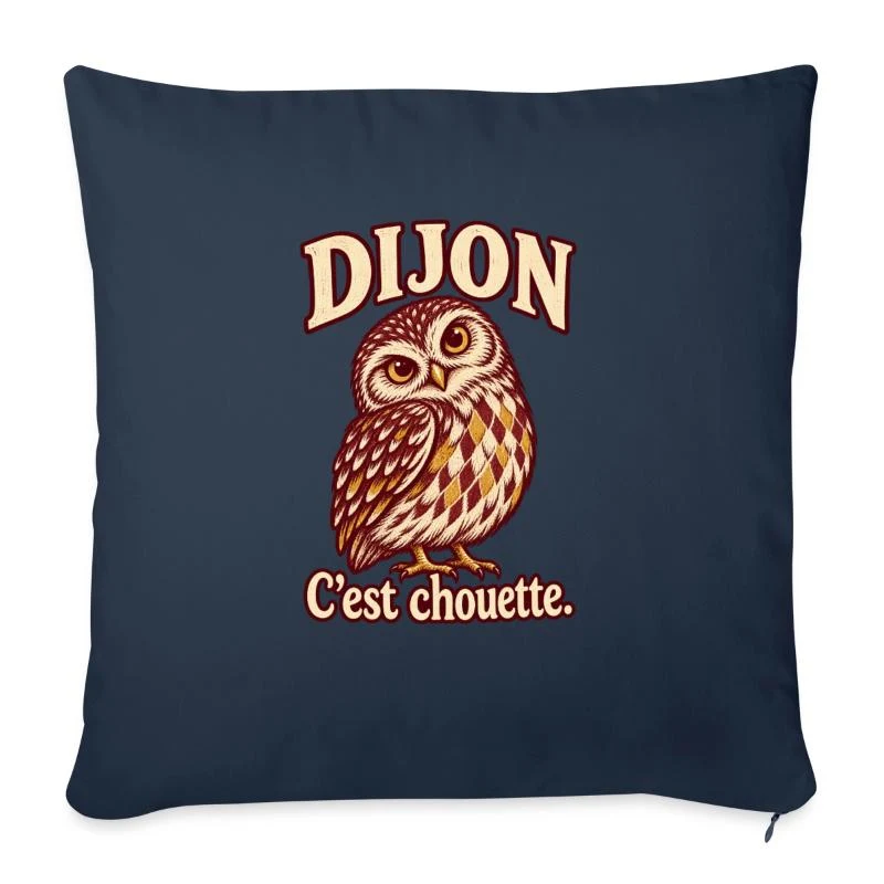Dijon, chouette bourguignonne — Housse de coussin décorative 45 x 45 cm, bleu marine