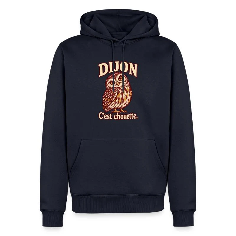 Dijon, chouette bourguignonne — Sweat à capuche Premium bio Homme, bleu marine