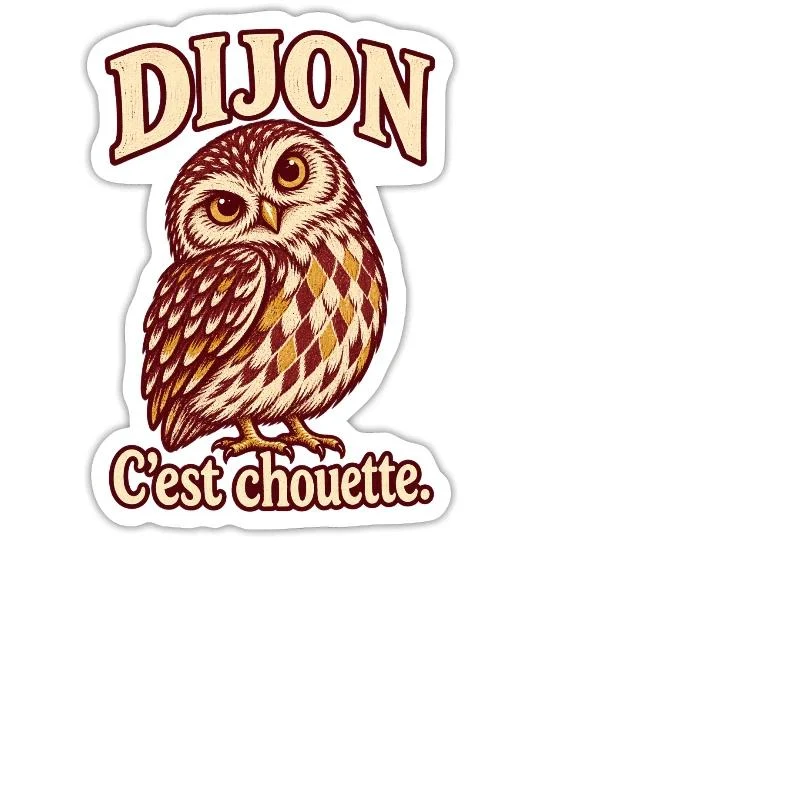 Dijon, chouette bourguignonne — Sticker taille M (15 x 15 cm), blanc mat