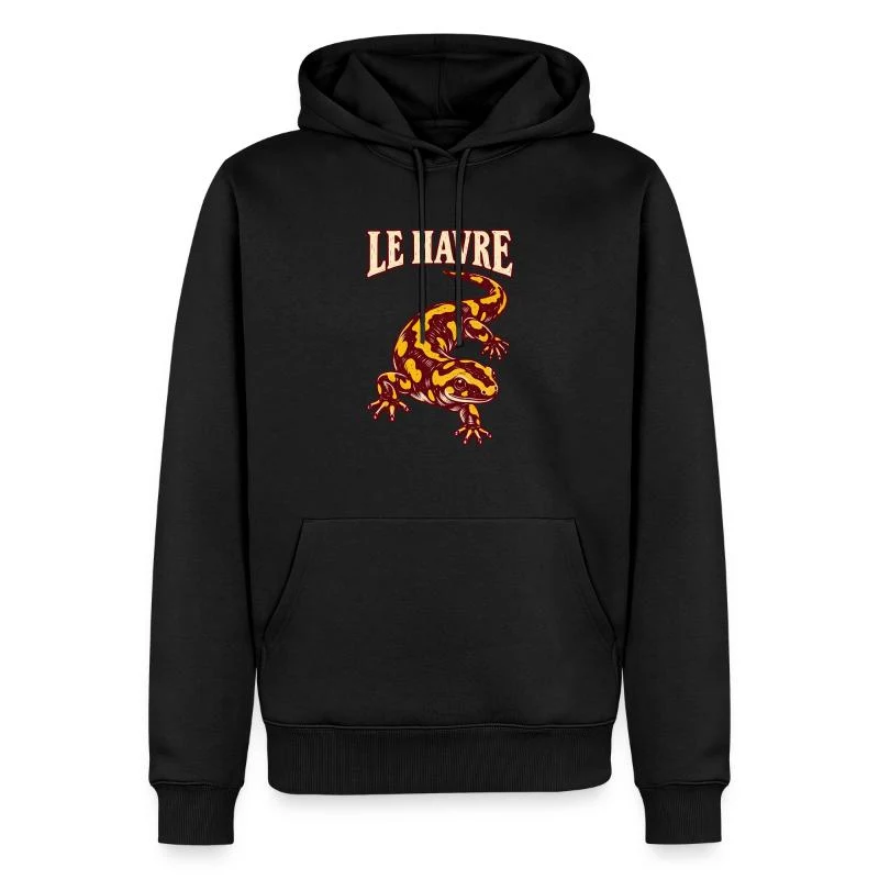 Le Havre, salamandre normande — Sweat à capuche Premium bio Homme, noir