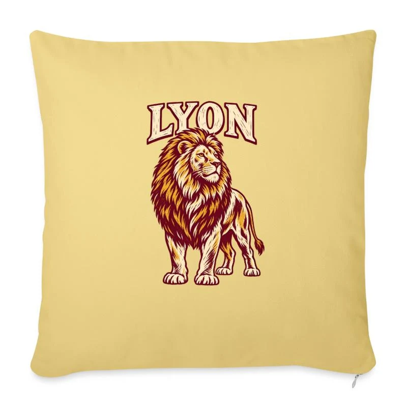 Lyon, lion au style gravure — Housse de coussin décorative 45 x 45 cm, jaune délavé