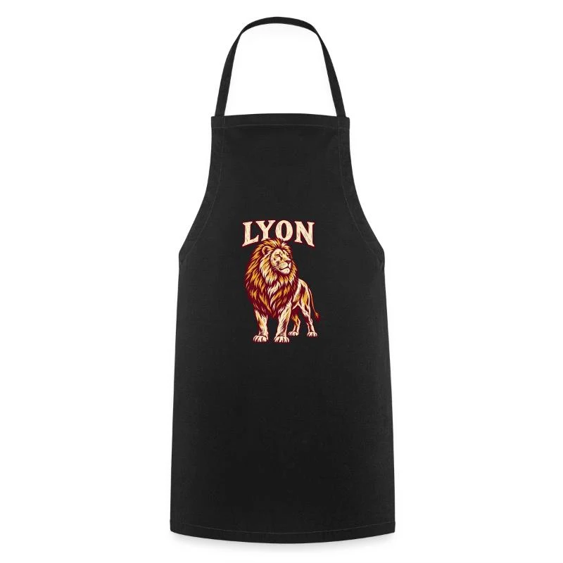Lyon, lion au style gravure — Tablier de cuisine, noir