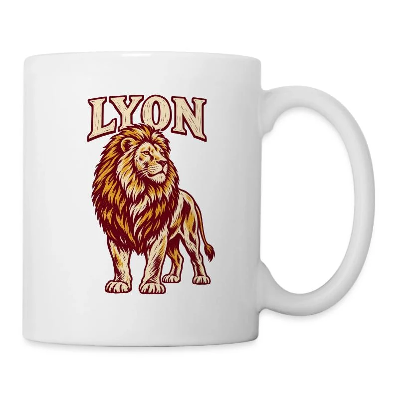 Lyon, lion au style gravure — Mug blanc, blanc