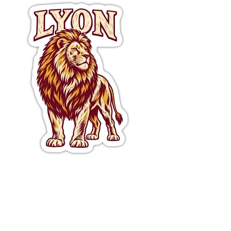 Lyon, lion au style gravure — Sticker taille M (15 x 15 cm), blanc mat