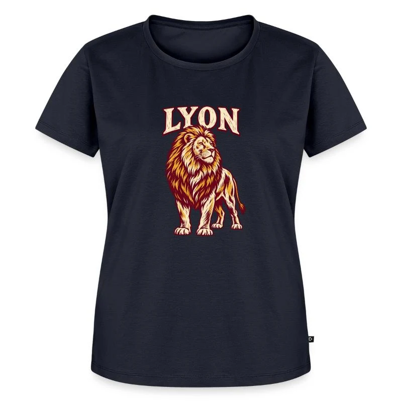 Lyon, lion au style gravure — T-shirt Premium bio Femme, bleu marine