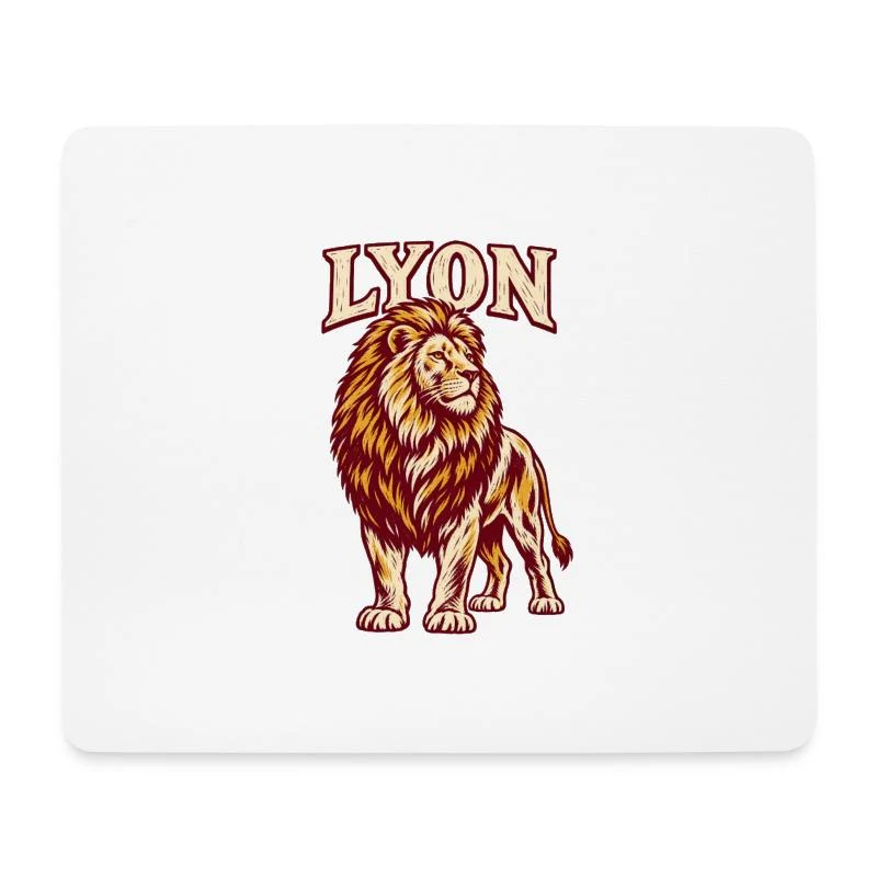 Lyon, lion au style gravure — Tapis de souris (format paysage), blanc