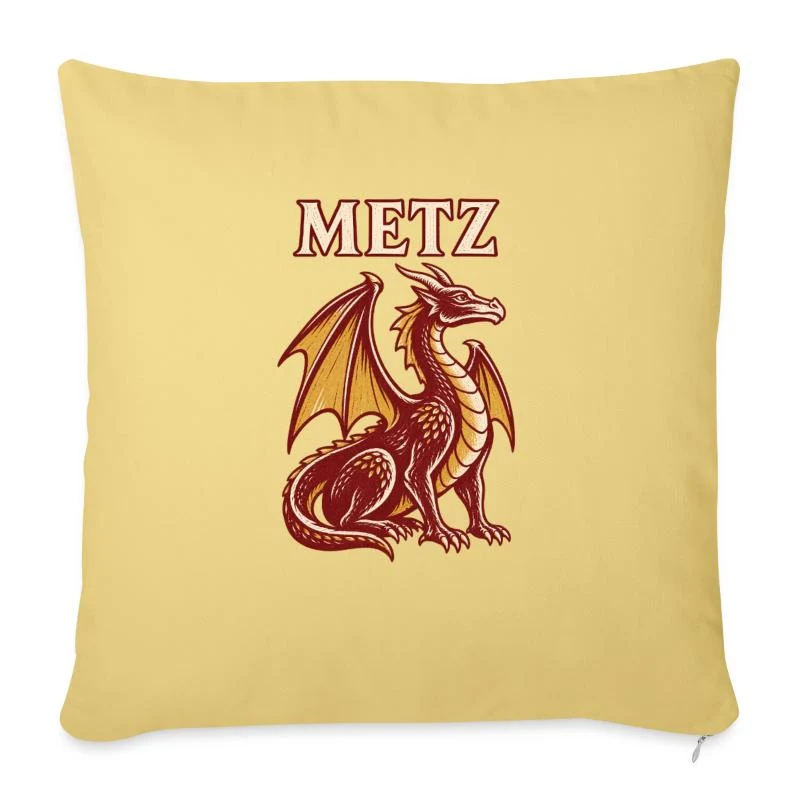 Metz, Graoully légendaire — Housse de coussin décorative 45 x 45 cm, jaune délavé