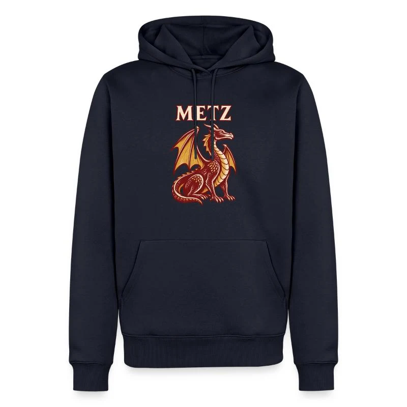 Metz, Graoully légendaire — Sweat à capuche Premium bio Homme, bleu marine