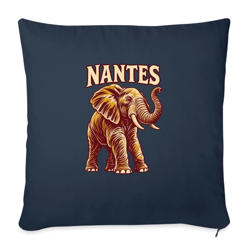 Nantes, éléphant nantais — Housse de coussin décorative 45 x 45 cm, bleu marine