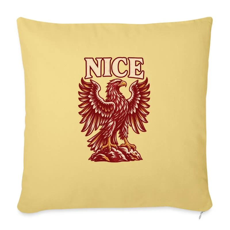 Nice, aigle rouge niçois — Housse de coussin décorative 45 x 45 cm, jaune délavé