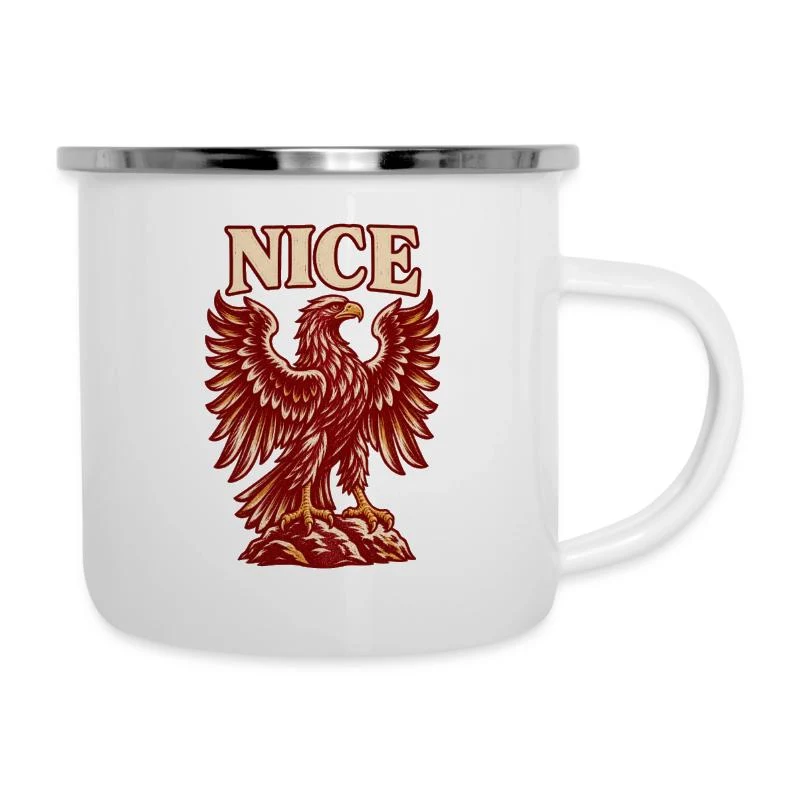 Nice, aigle rouge niçois — Tasse émaillée, blanc