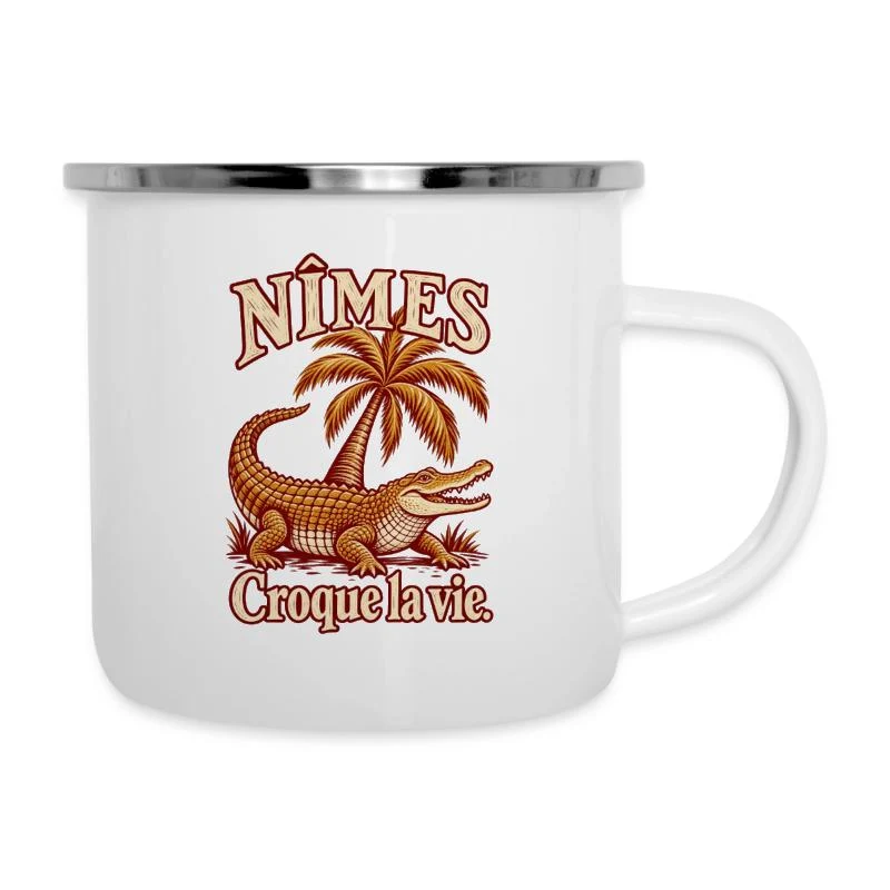 Nîmes, crocodile et palmier — Tasse émaillée, blanc