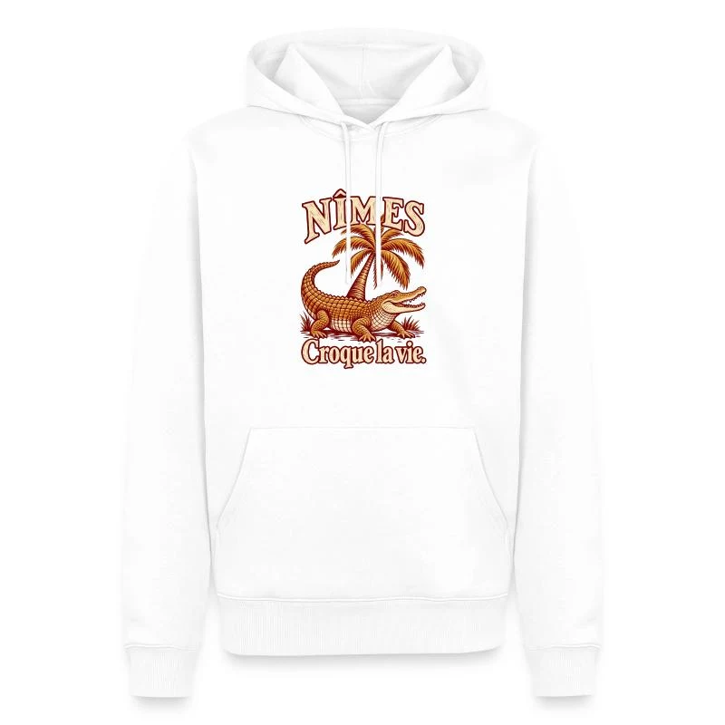Nîmes, crocodile et palmier — Sweat à capuche Premium bio Homme, blanc